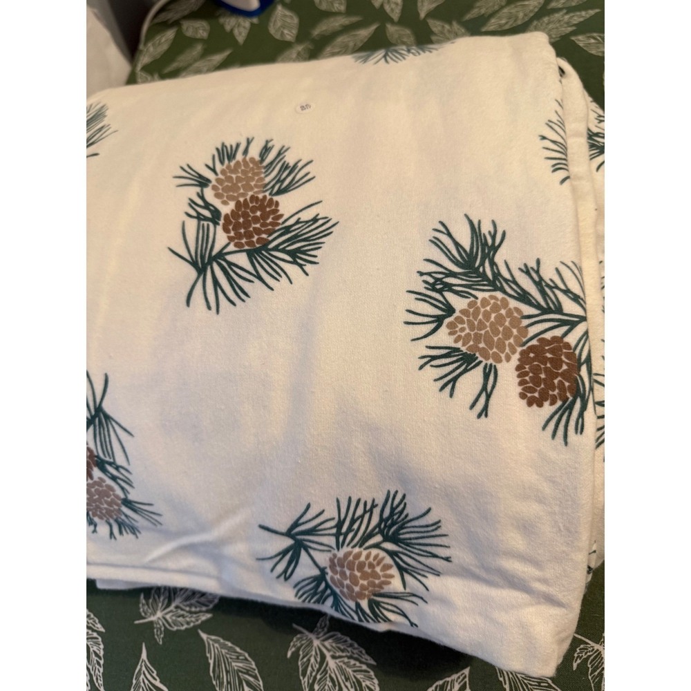 Mainstays Twin 100% Cotton Sheet Set Pinecone Print Cream Green 2 pc New - Picture 8 of 8